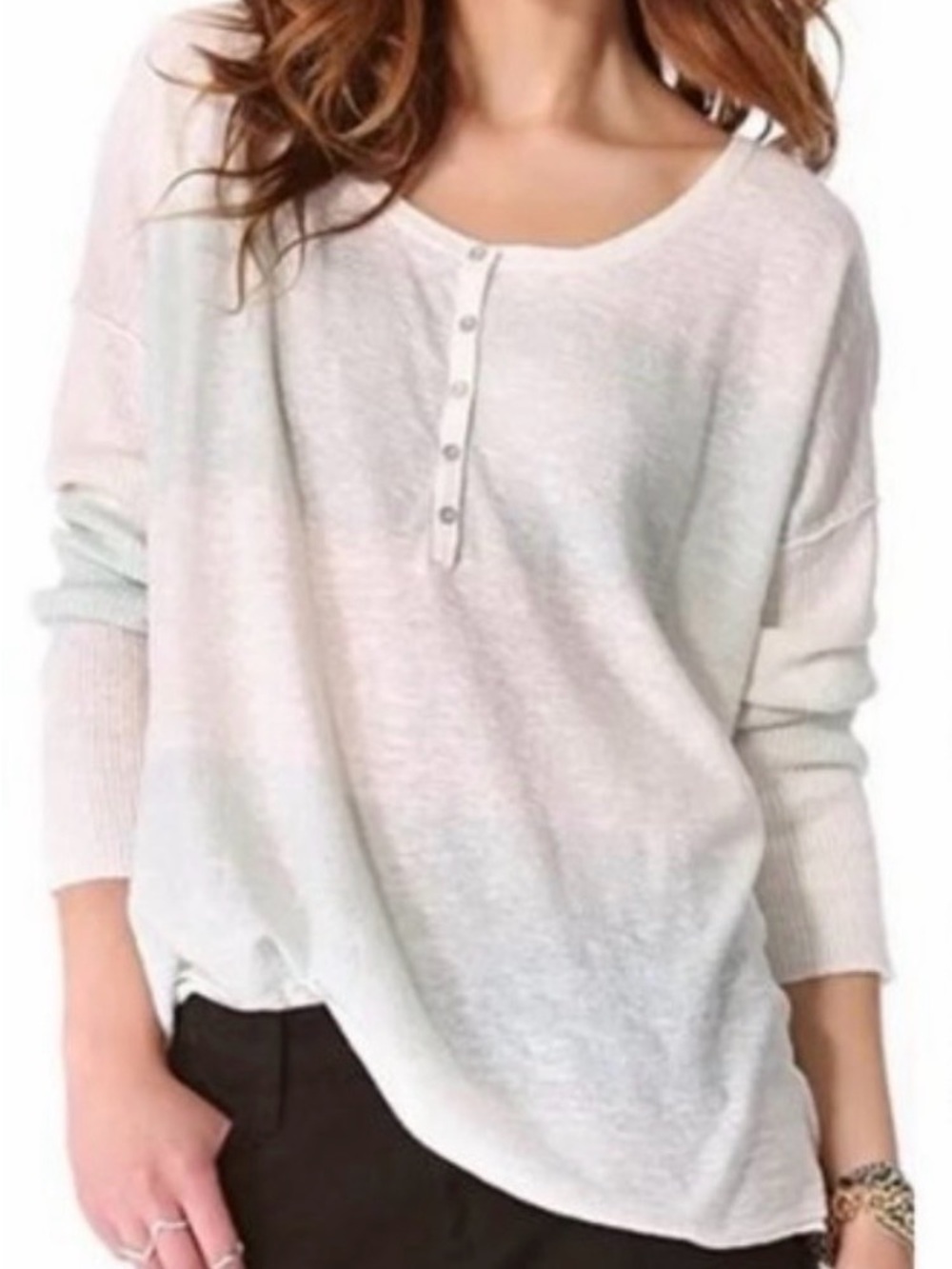 Free People linen cotton Long-Sleeve Button Henley Top oversized xs